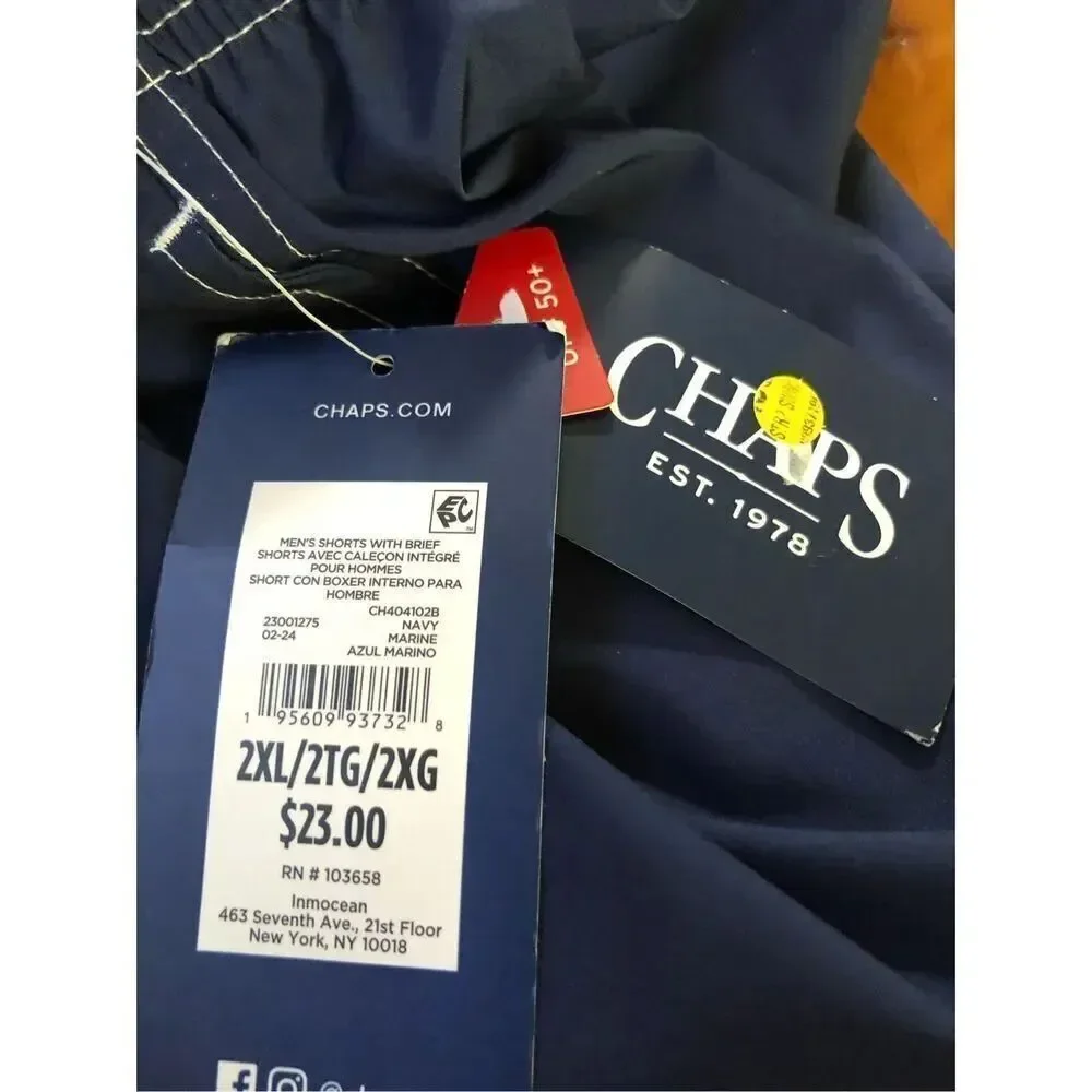 NWT Chaps Men's Men's Swim Trunks with UPF50+ SZ 2XL
